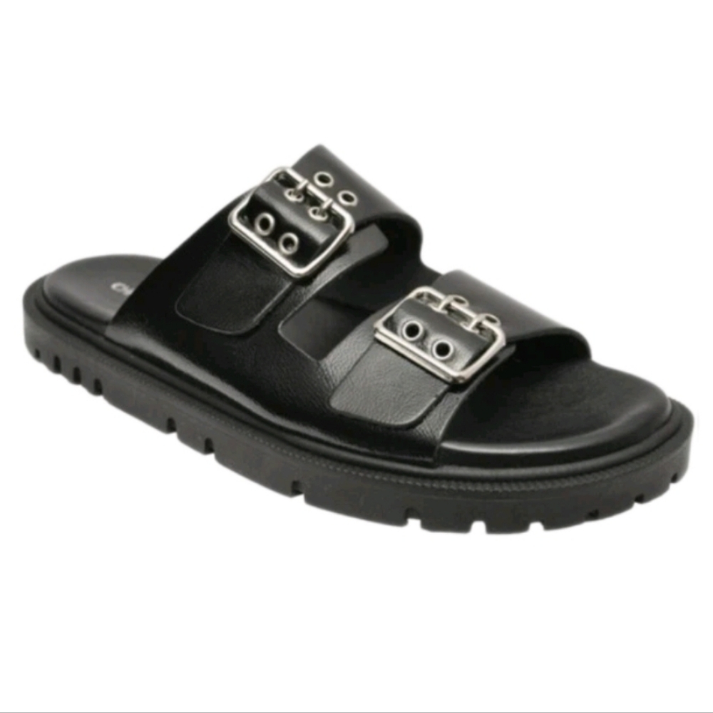 Christian Di Riccio Italy Black Patent Leather Buckled Sandal Slip-On Size 8.5